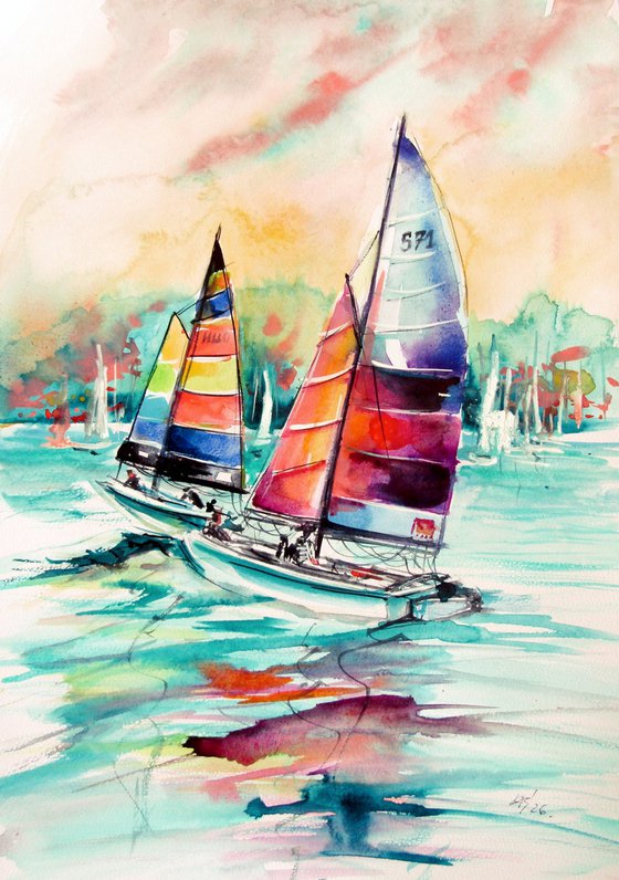 Wibrant sailboats on water