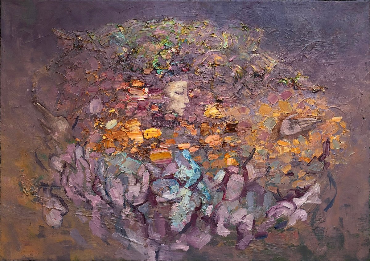 Expressive Abstract Oil Painting By Viacheslav Zaykin, 28 X 20", Autumn Flowers., Original Artwork