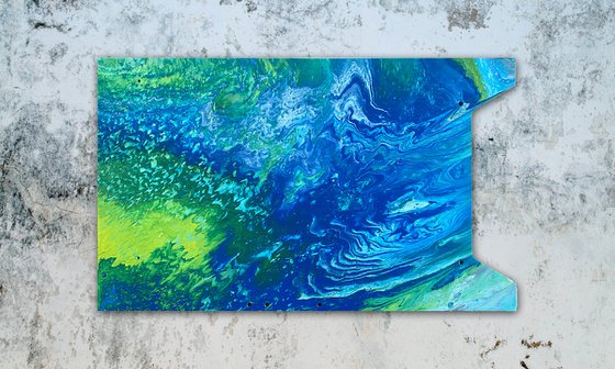 "Atomic Ripple" - Original Abstract PMS Fluid Acrylic Painting on a Recycled Desk Panel - 30 x 18 inches