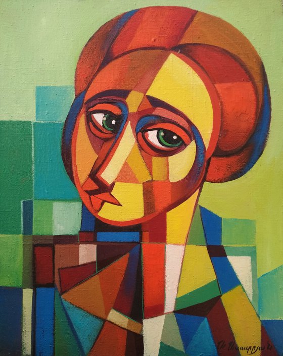 Look - 1 (40x50cm, cubism, oil painting, ready to hang)