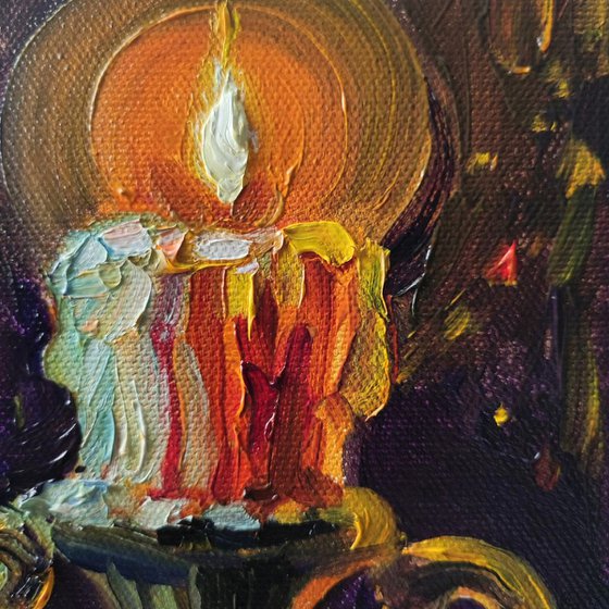 Burning candle Original oil painting 6x8''