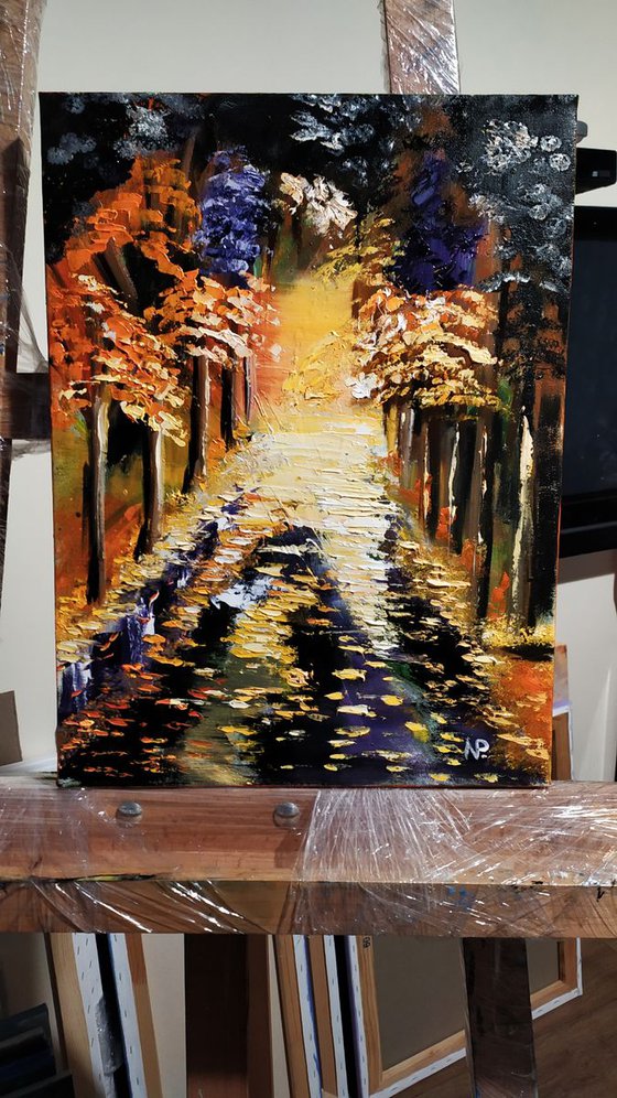The path to the unknown, original autumn landscape oil painting, gift idea