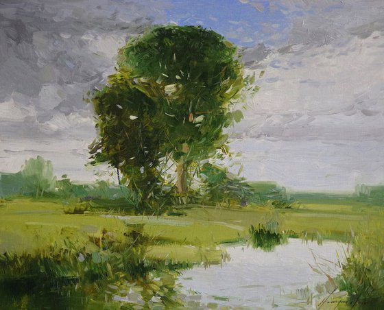 Summer Day, Landscape oil painting, One of a kind, Signed, Hand Painted