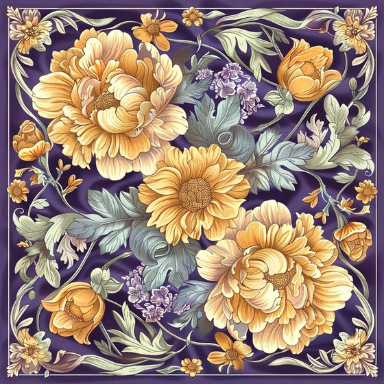 GOLDEN FLOWERS ON PURPLE SILK