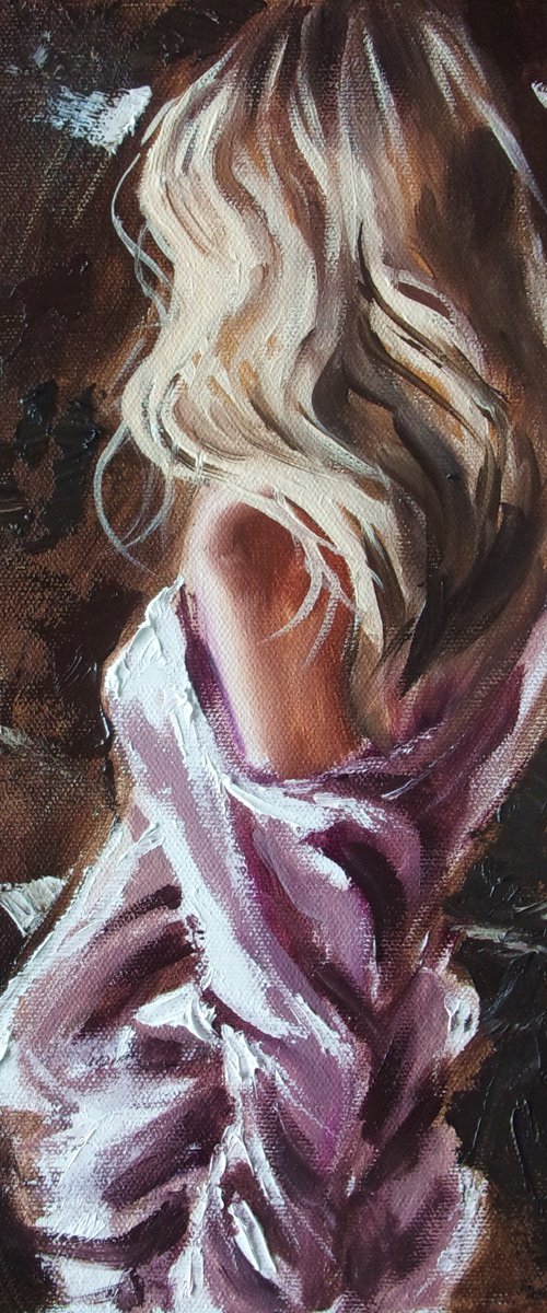 " IN THE DARK "   liGHt  ORIGINAL OIL PAINTING, GIFT, PALETTE KNIFE by Monika Luniak
