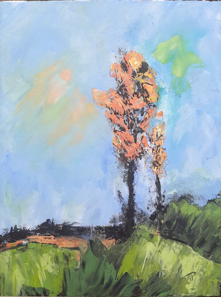 Expressive Landscape Acrylic Painting By Michele Paris, 12 X 16", L