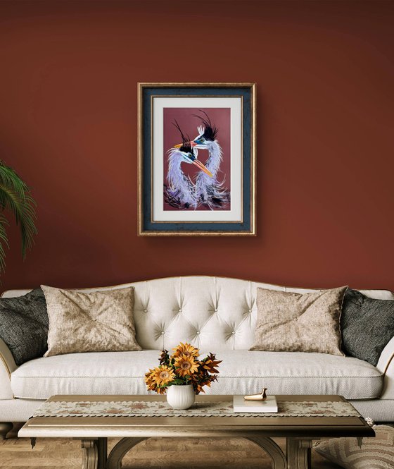 Twin Herons Soft Pastel