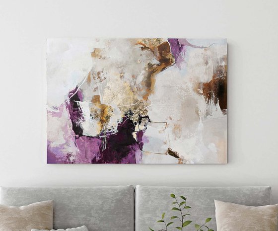 "Pink Avalanche 3" Purple gold abstract art