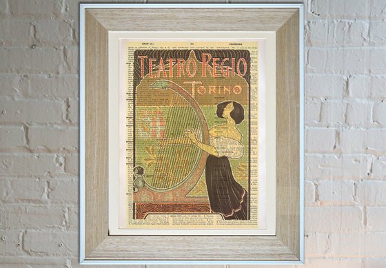 Teatro Regio - Torino - Collage Art Print on Large Real English Dictionary Vintage Book Page