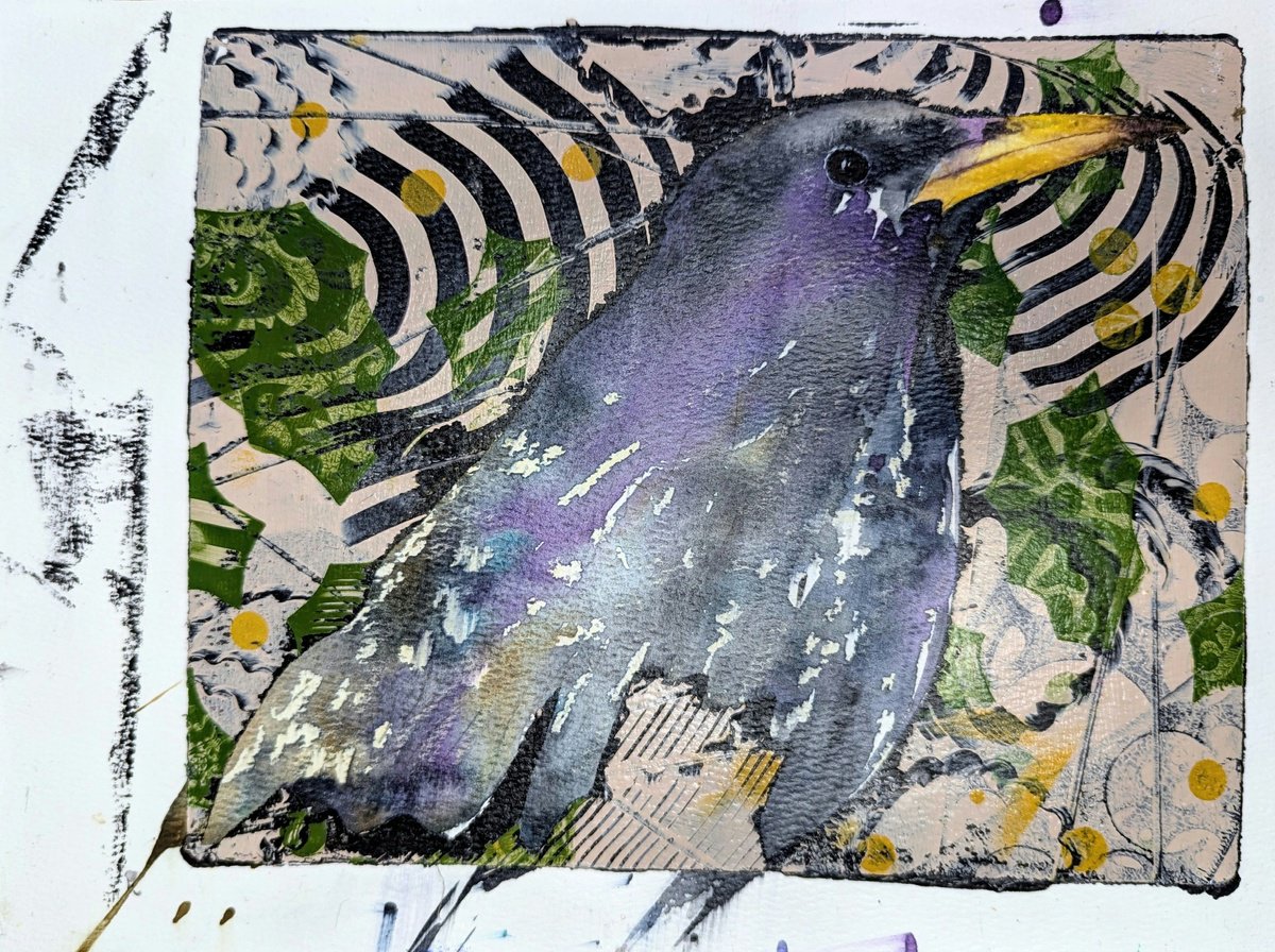 Mixed media starling by Wowhawk