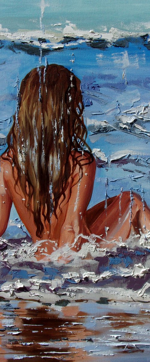 " SUNNY DAY ... " original painting SEA summer GIFT sea swimming by Monika Luniak