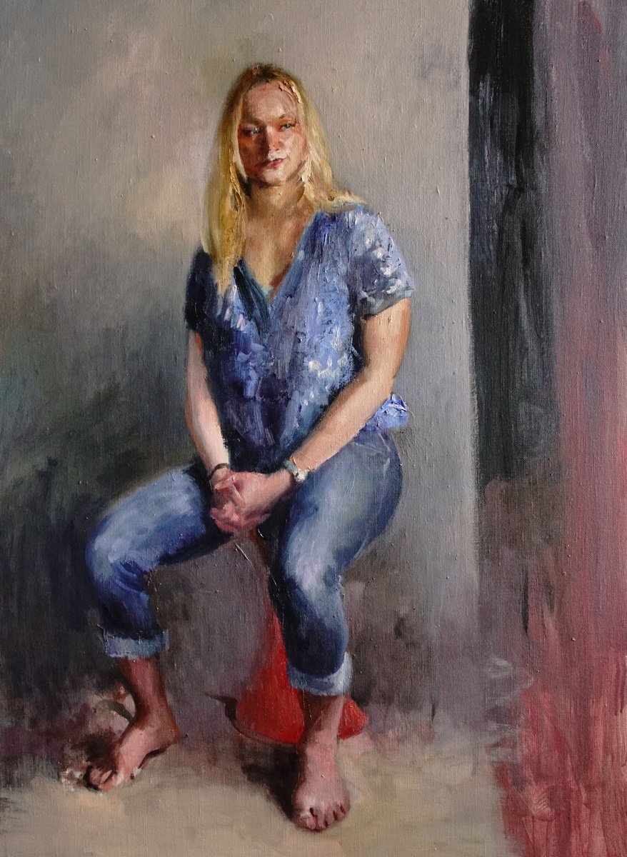 Expressive Portrait Oil Painting By Manuel Leonardi, 21 X 29", Claire, Original Artwork