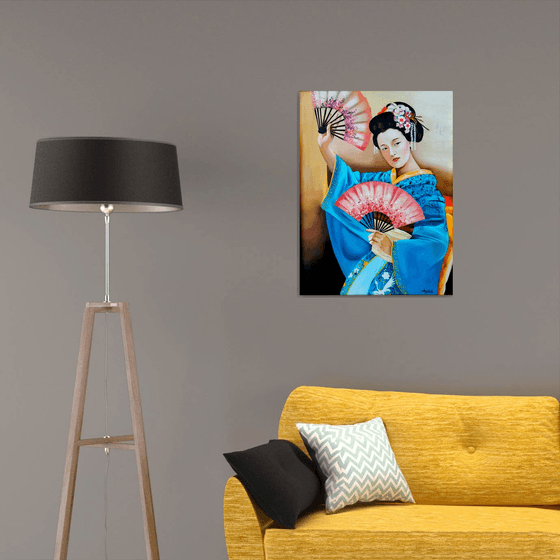 Danza dei ventagli - original painting-Geisha-portrait