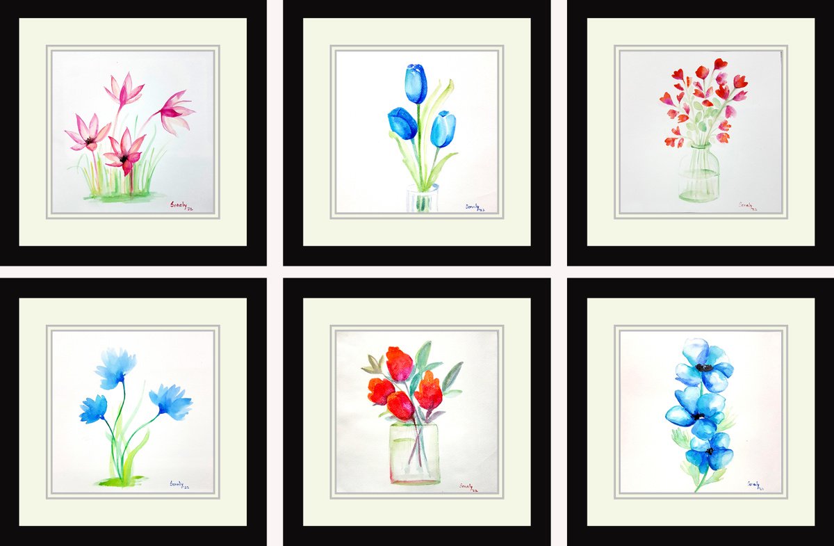 Set of 6 flowers 3 by Sonaly Gandhi