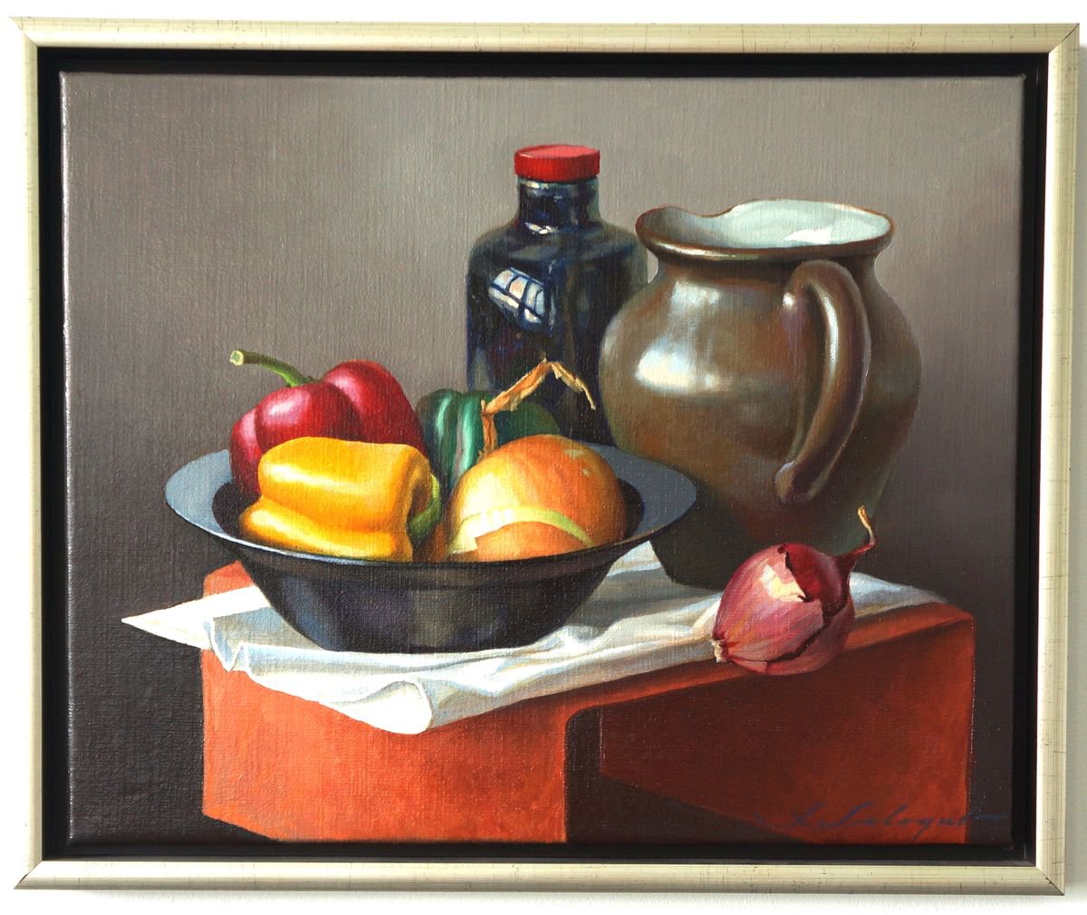 Photorealistic Still Life Oil Painting By Sergej Sologub, 22 X 18", Still Life With Paprika, Original Artwork