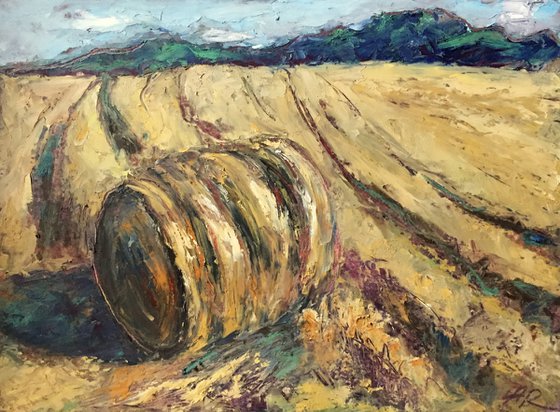 Hay Stack  Oil Pastel Painting