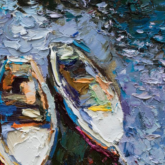 Moored rowing boats #1- Original oil seascape painting