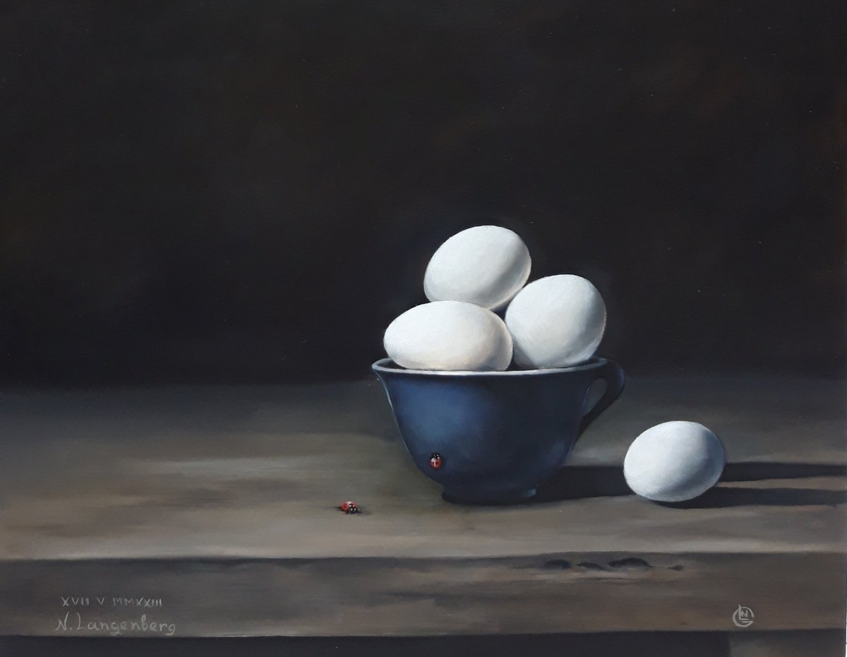 Still Life in Old Dutch Style Eggs by Natalia Langenberg