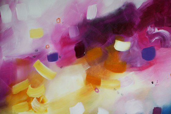 Abstract pink and purple painting - Garden of Delights series - Petals raining