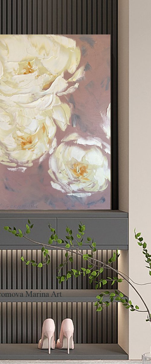 Creamy dreams 2 - yellow peony petals, gentle flowers. by Marina Skromova
