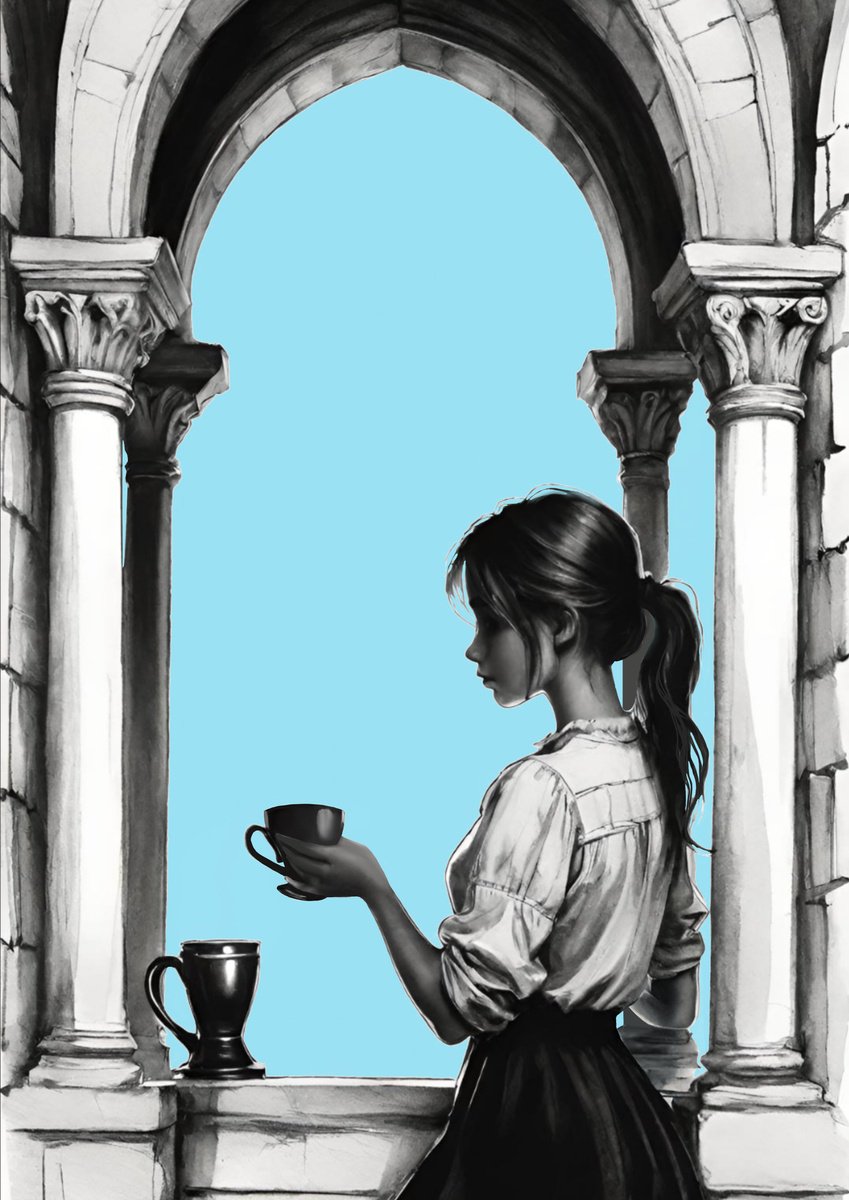 Girl with a cup of coffee by Natalia Veyner