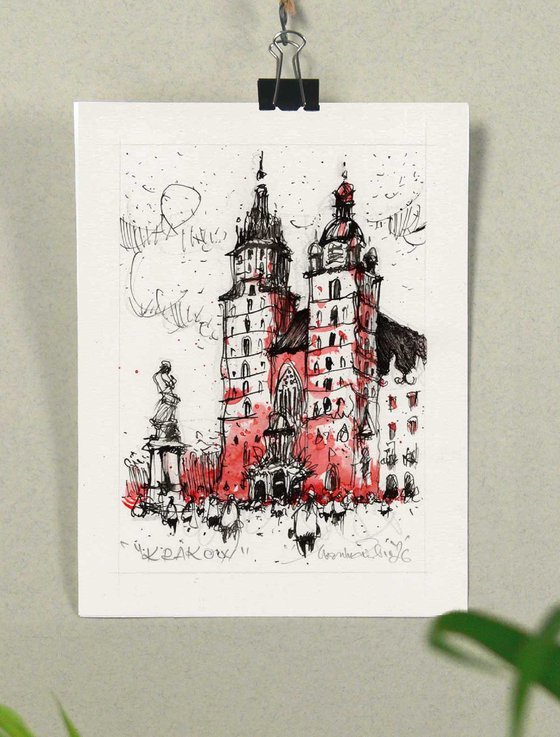 Krakow cityscape drawing.