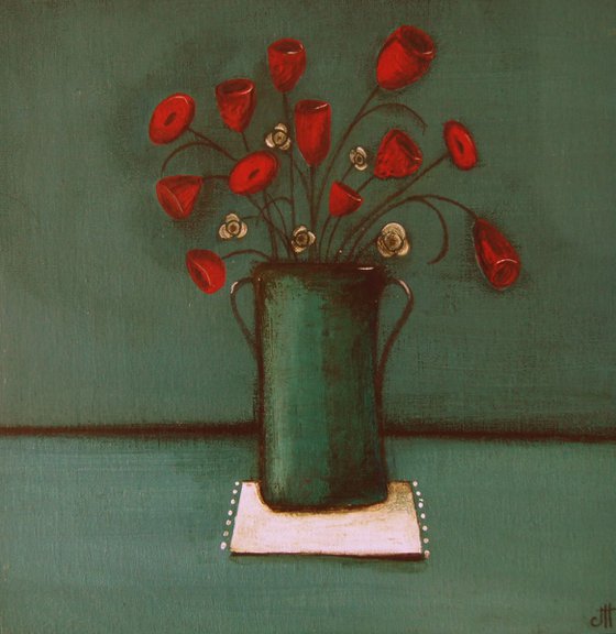 A Vase of Red Flowers..,