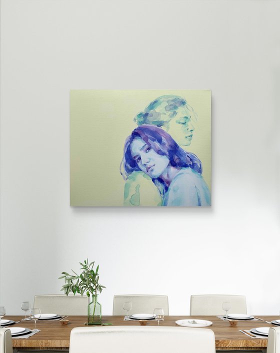Two woman on yellow background