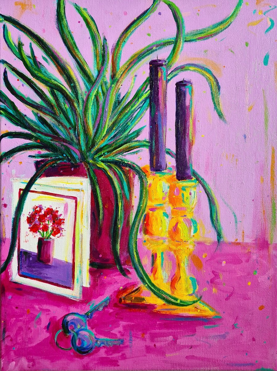 Impressionistic Still Life Acrylic Painting By Dawn Underwood, 12 X 16, New Home Ii, Original Artwork