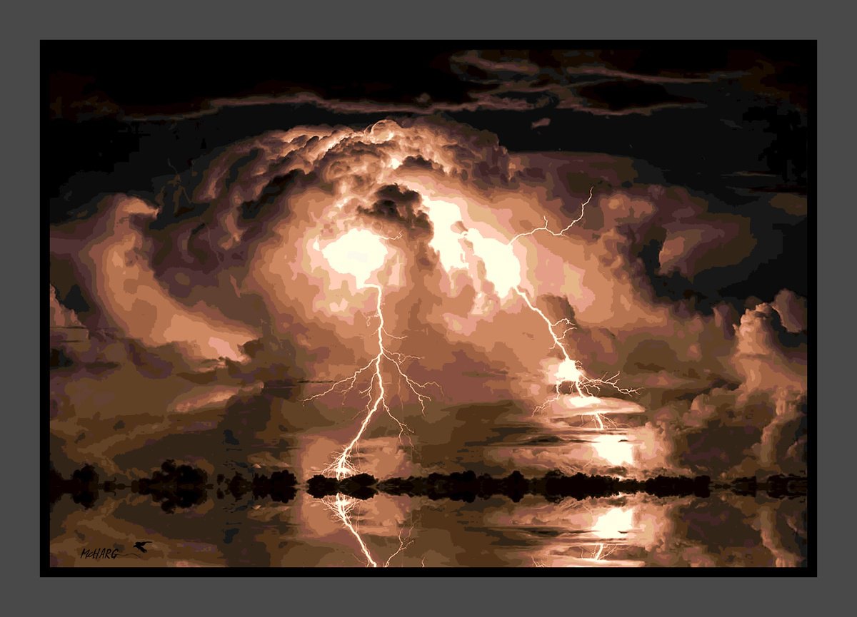 Impressionistic Landscape Painting By Joe Mcharg, 43 X 31, Double Lightning Strike, Original Artwork