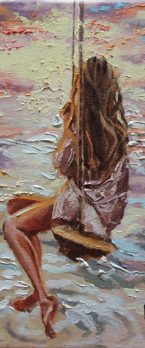 " LAKE ... " original painting SEA spring pastels palette knife GIFT by Monika Luniak