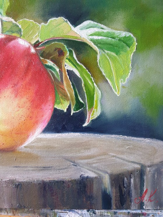 "An apple from grandmother's garden.  "  flower  liGHt original painting  GIFT (2021)