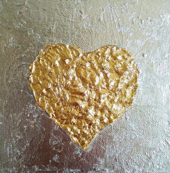 Gold Heart Painting Original Art Silver Leaf Artwork Impasto Mini Wall Art