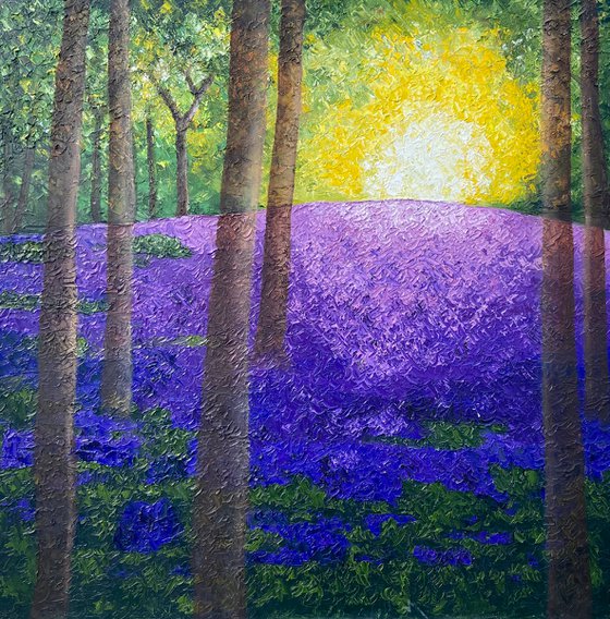 Impasto bluebell wood sunrise