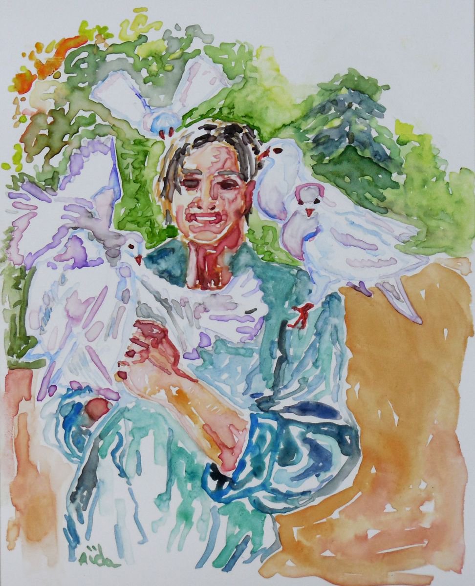 Woman with Pigeons by Aida Markiw