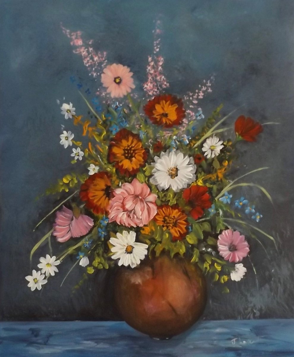 Impressionistic Botanical Acrylic Painting By James Lancaster, 20 X 24, The Red Vase, Original Artwork