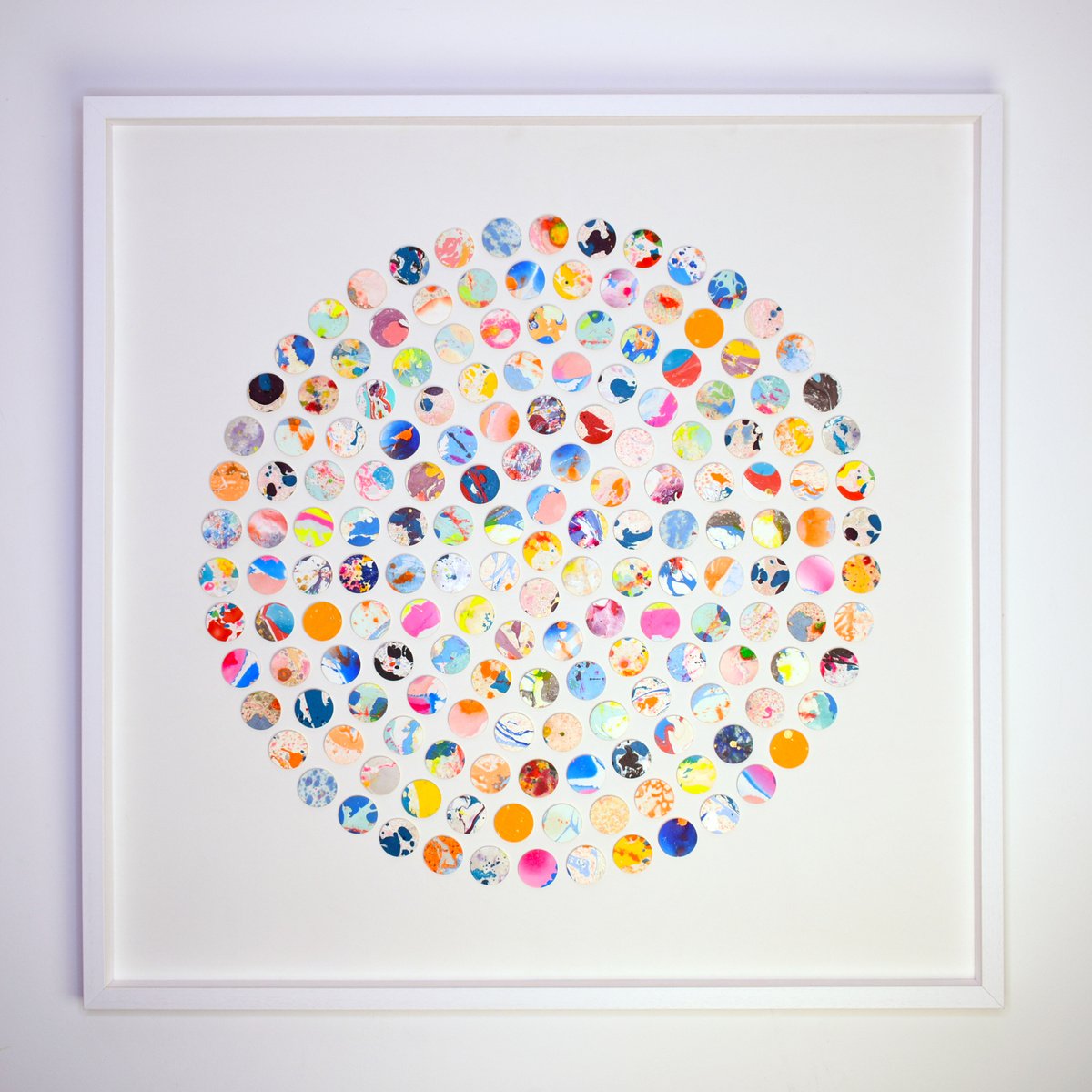 large scale original marble spot 3d collaged painting white by Amelia Coward