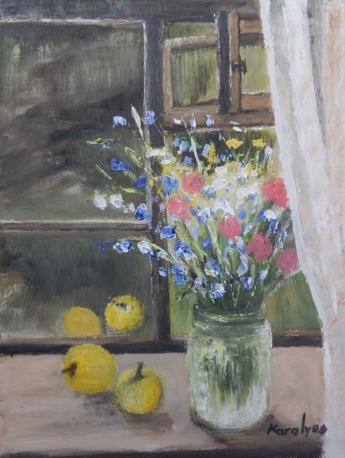 Flowers in the window by Maria Karalyos