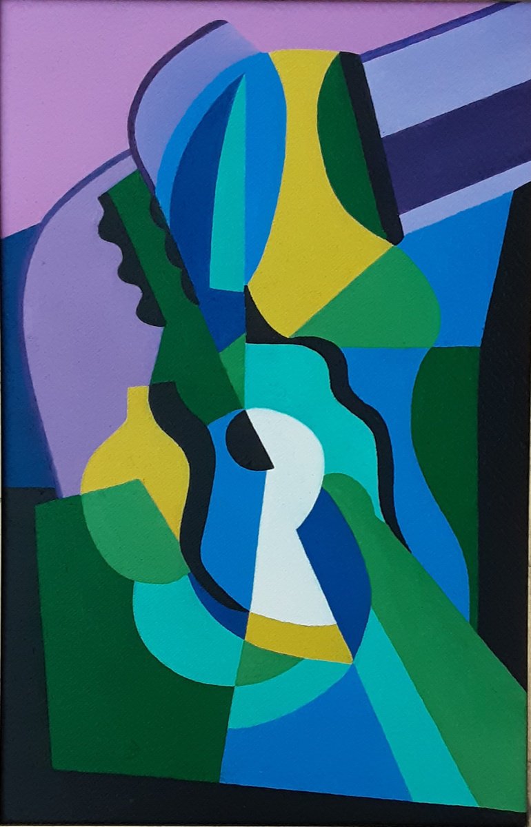 Abstract Oil Painting By Paul Heron, 22 X 31", Still Life In A Gold Frame, Original Artwork