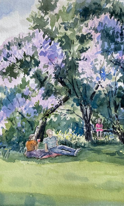 Picnic in the city lilac garden by Maria Novikova