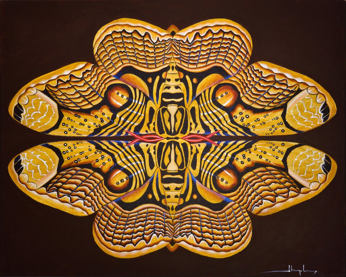 Organic Animal Acrylic Painting By Alex Nizovsky, 30 X 24, Brahmaea, Original Artwork