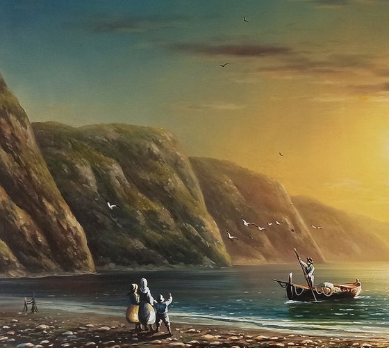 Fishing day-2 (60x90cm, oil painting, ready to hang)
