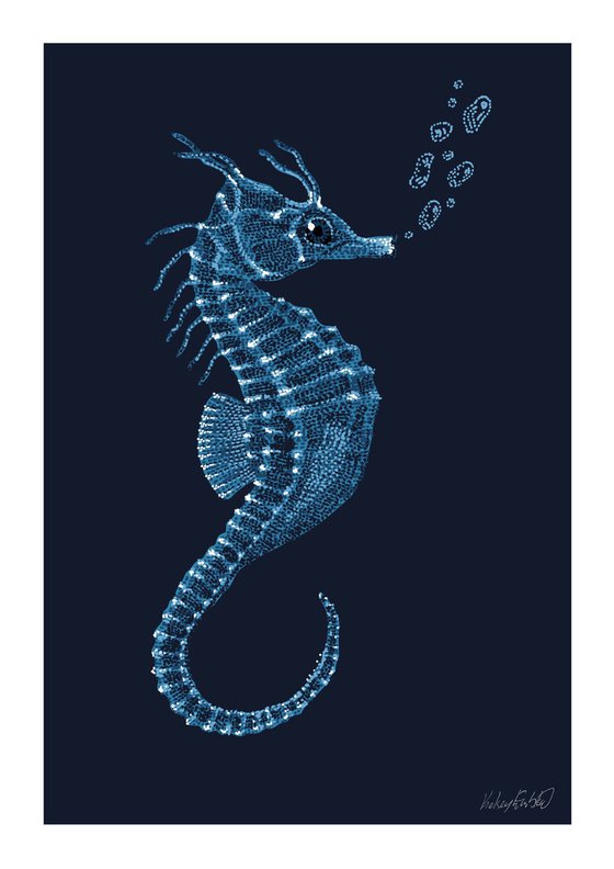 Seahorse - Coloured Stippling Illustration