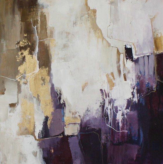 "Flood 2" Abstract purple gold acrylic art