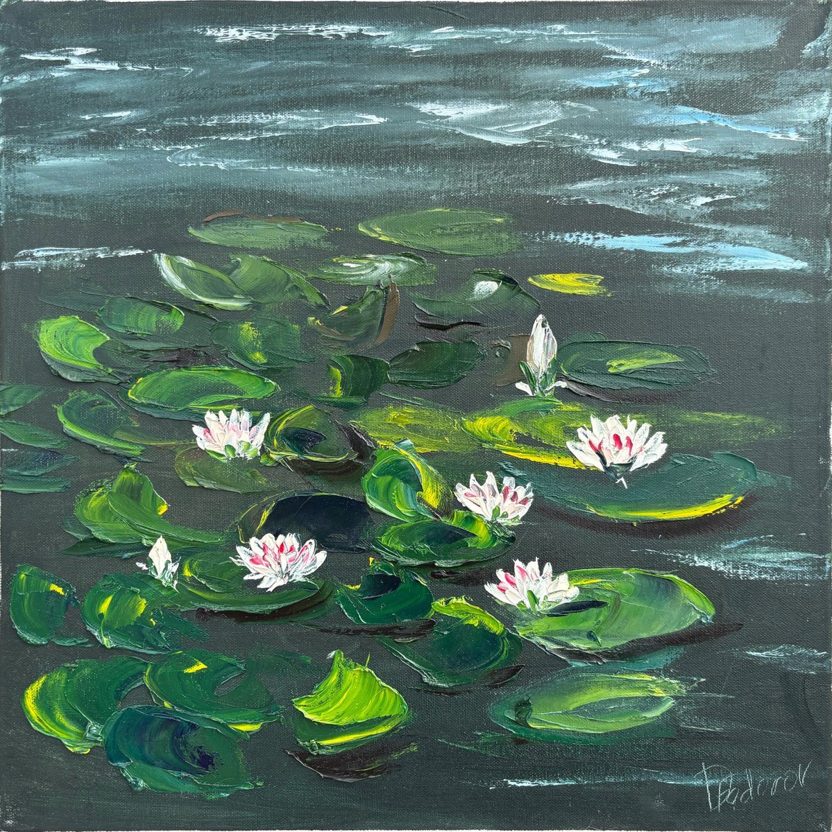 Impressionistic Botanical Oil Painting By Dmitry Fedorov, 20 X 20, Waterlilies. Pleinair Painting, Original Artwork