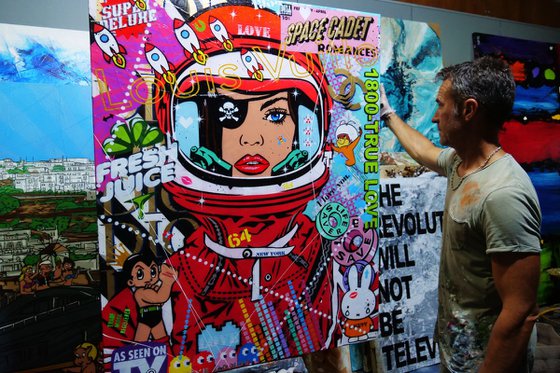 Red Cadet Romance 120cm x 150cm Space Cadet Textured Urban Pop Art