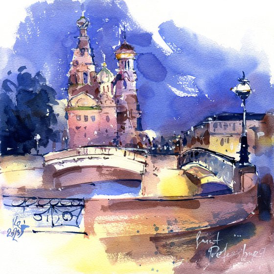"St. Petersburg. Evening" - original watercolor architectural sketch