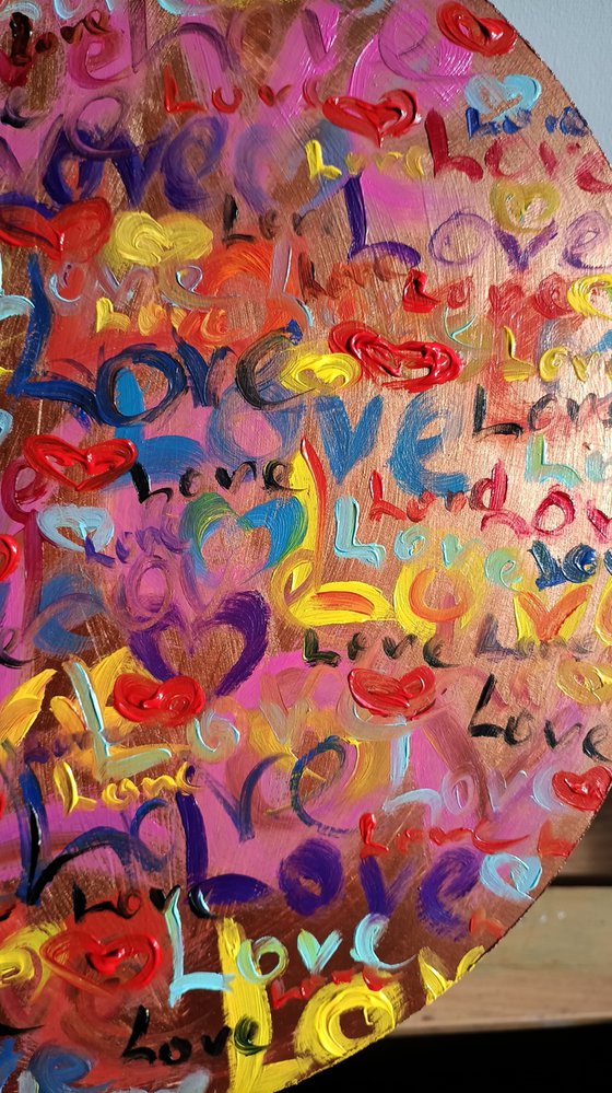 Declaration of love - love, for lovers, gift for lovers, text, word, oil painting, round format