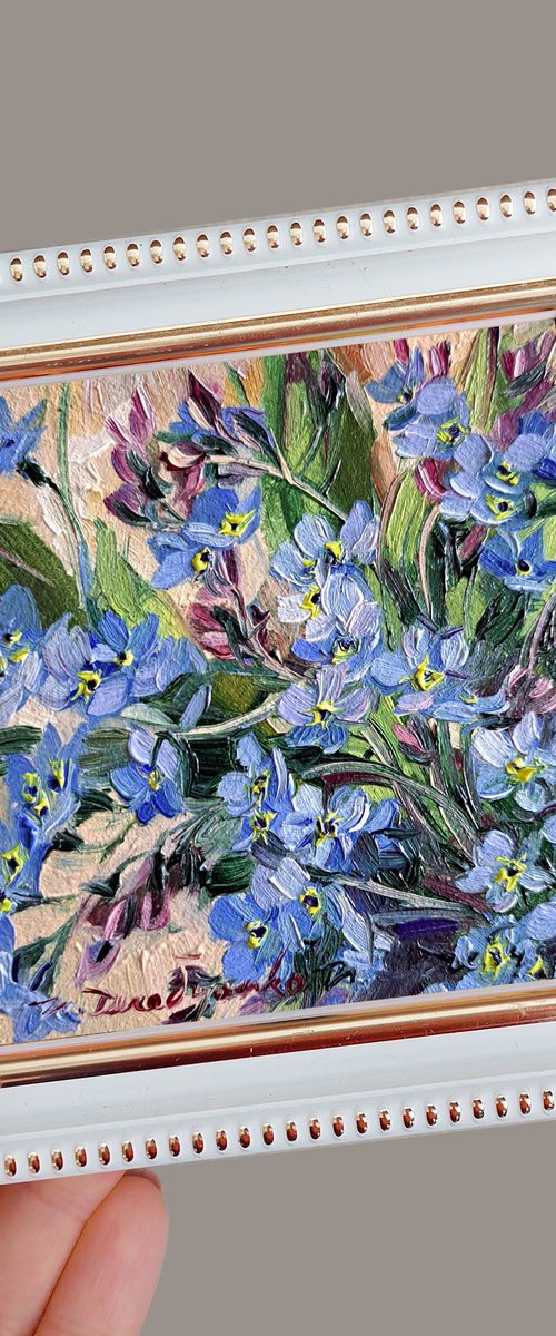 Forget-me-not flowers painting by Nataly Derevyanko