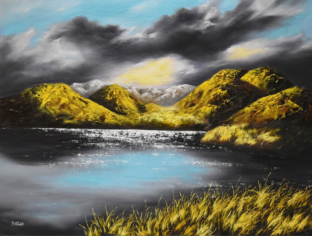 Impressionistic Landscape Oil Painting By Yulia Allan, 37 X 28", Autumn In Rannoch Moor, Original Artwork